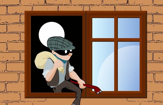 Cartoon Robber Climbing out of a window